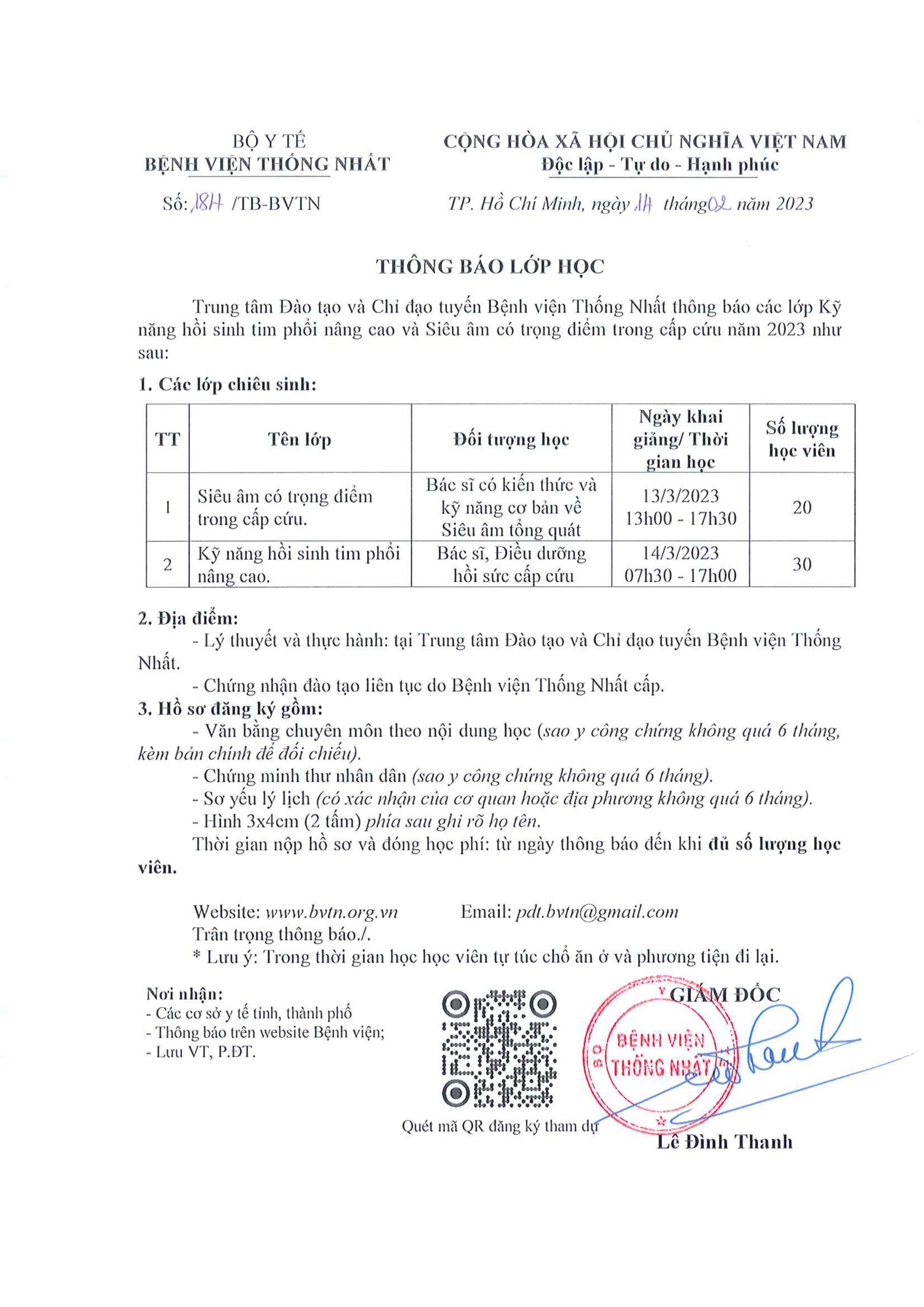 THÔNG BÁO TUYỂN SINH LỚP SIÊU ÂM CÓ TRỌNG ĐIỂM TRONG CẤP CỨU, KỸ NĂNG HỒI SINH TIM PHỔI NÂNG CAO