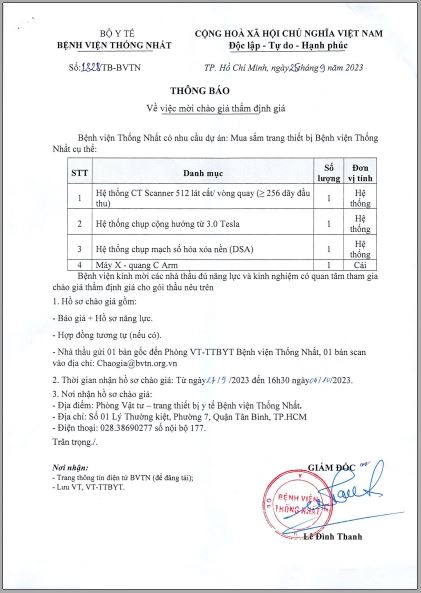 Thông báo về việc mời chào giá thẩm định giá